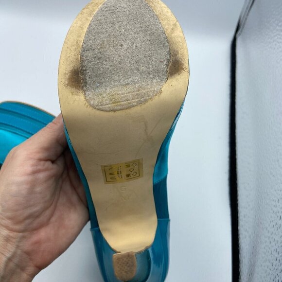 Bebe Acqua Blue Satin Platform Stiletto Pump Heels Size 6 - Picture 4 of 5